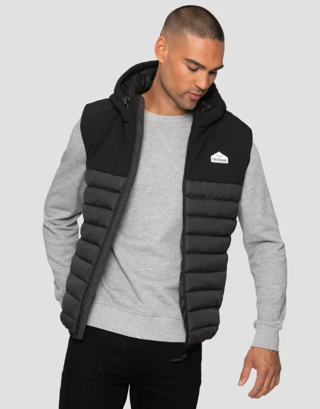 Men's Black Hooded Gilet sold by Threadbare