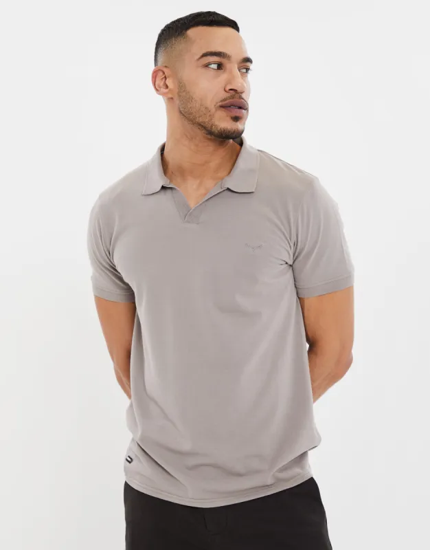 Men's Grey Open Neck Collar Polo Shirt sold by Threadbare
