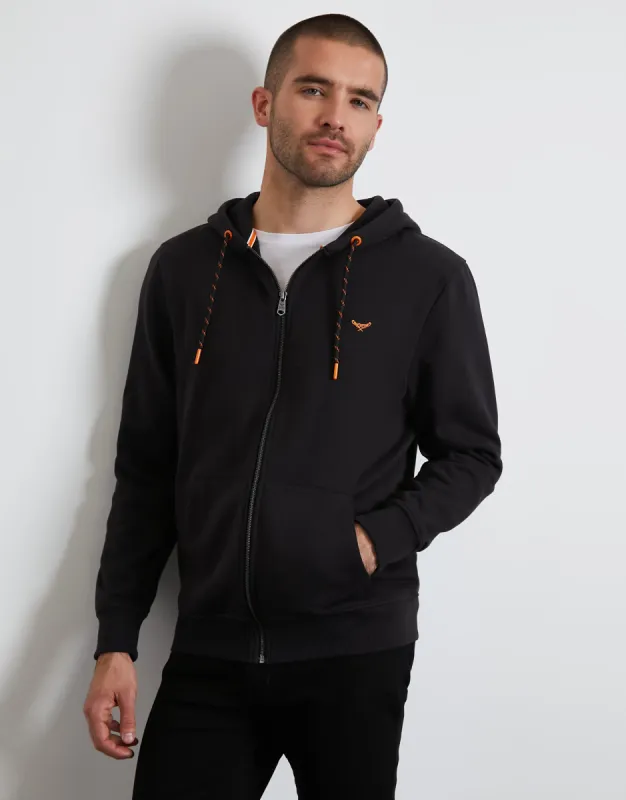 Black Zip-Through Hoodie sold by Threadbare