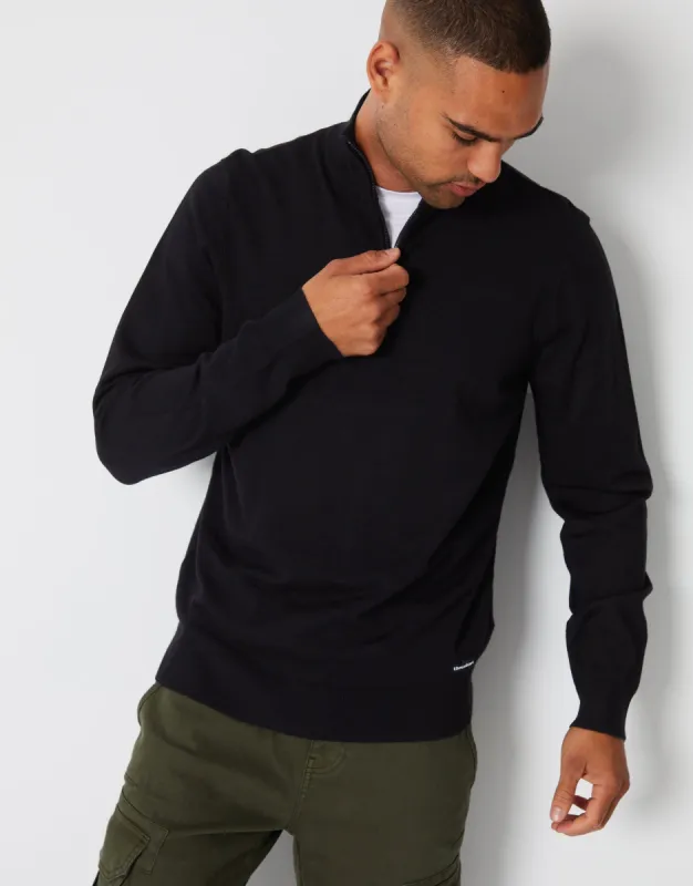 Black Funnel Neck Quarter Zip Knitted Jumper sold by Threadbare