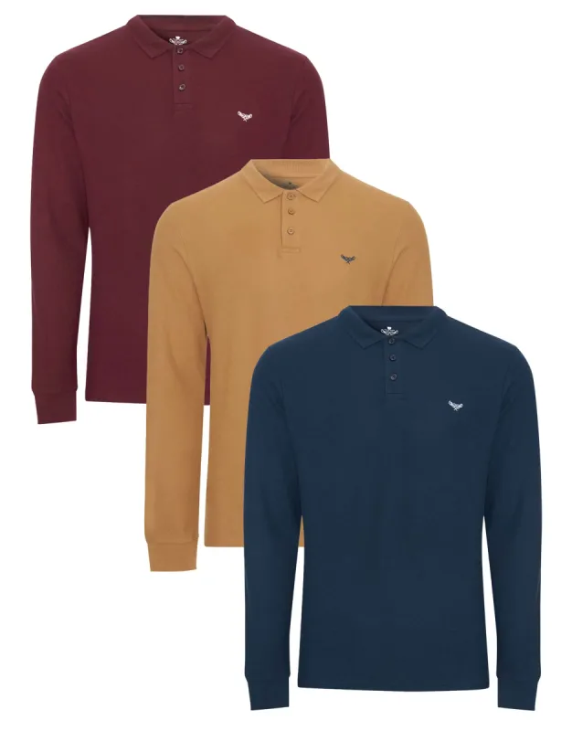 Men's Dusk Mix Long Sleeve Polo Shirts (3 Pack) sold by Threadbare