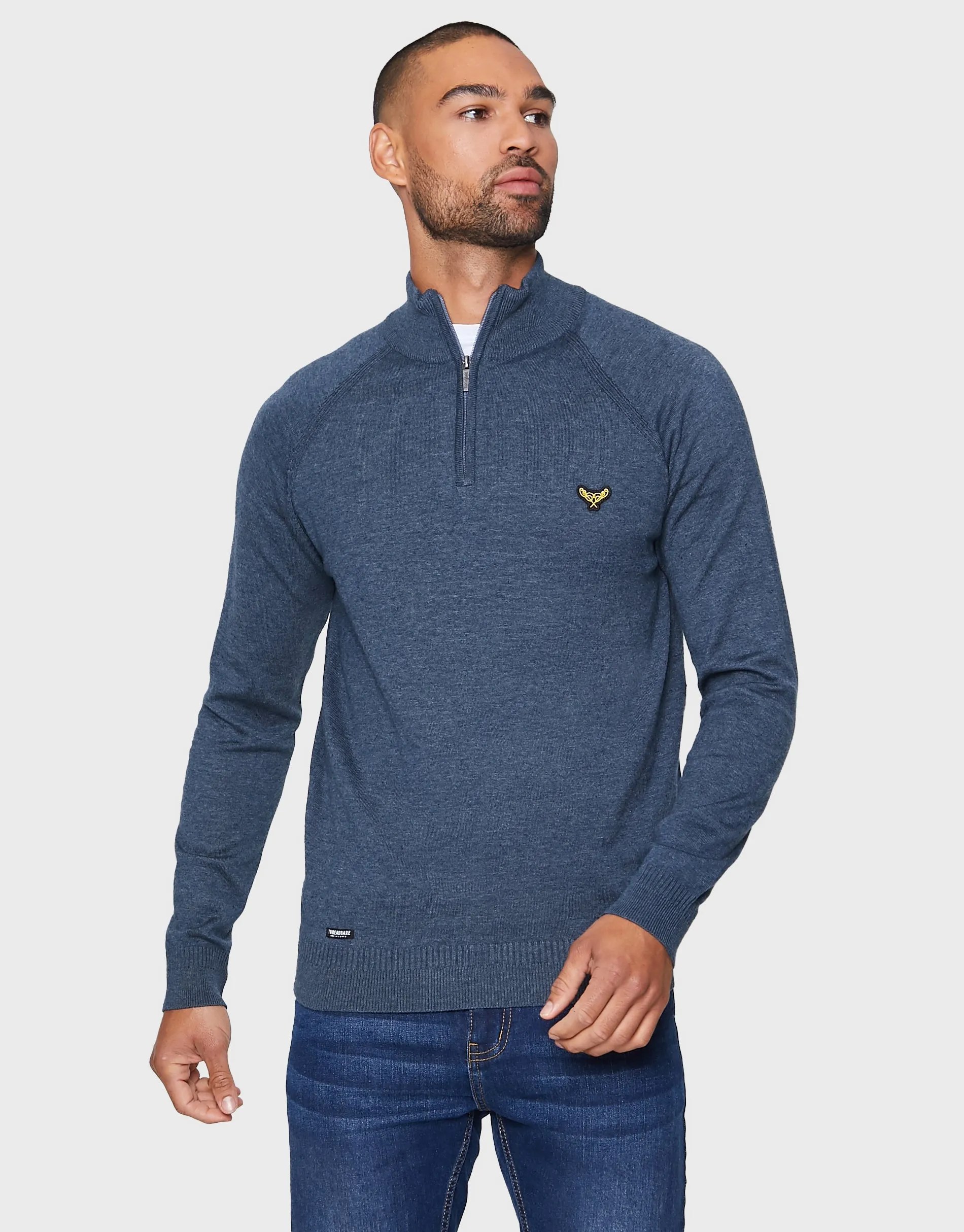 Men's Denim Twist Quarter Zip Jumper sold by Threadbare