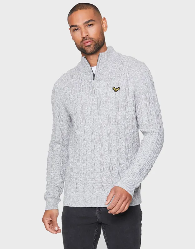Men's Light Grey Ecru Twist Quarter Zip Jumper sold by Threadbare