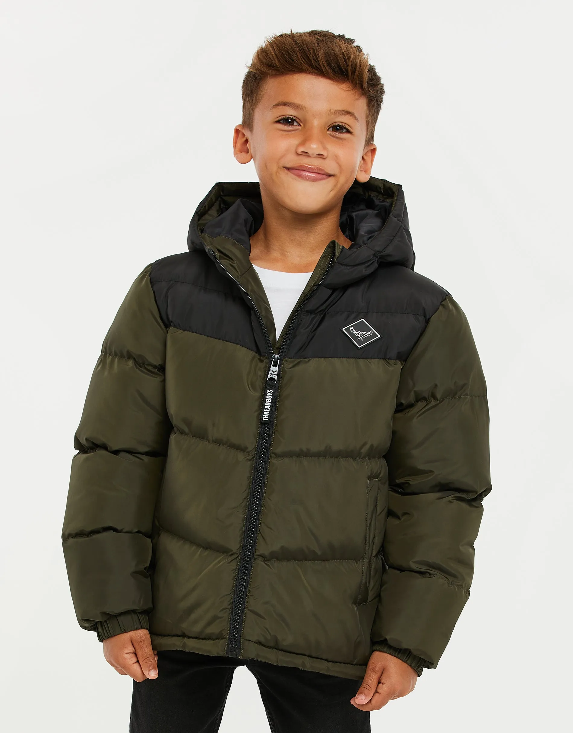 Boys' Khaki Colourblock Puffer Jacket sold by Threadbare product image thumbnail 2