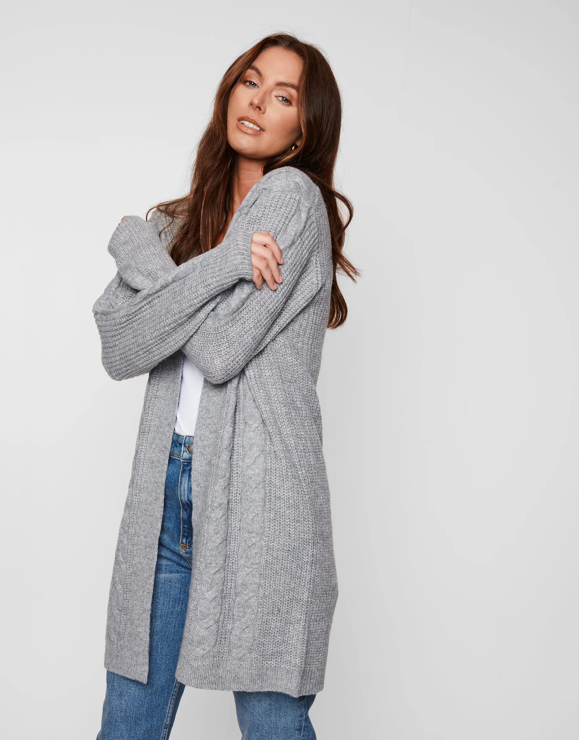 Grey Cable Knit Cardigan sold by Threadbare product image thumbnail 3