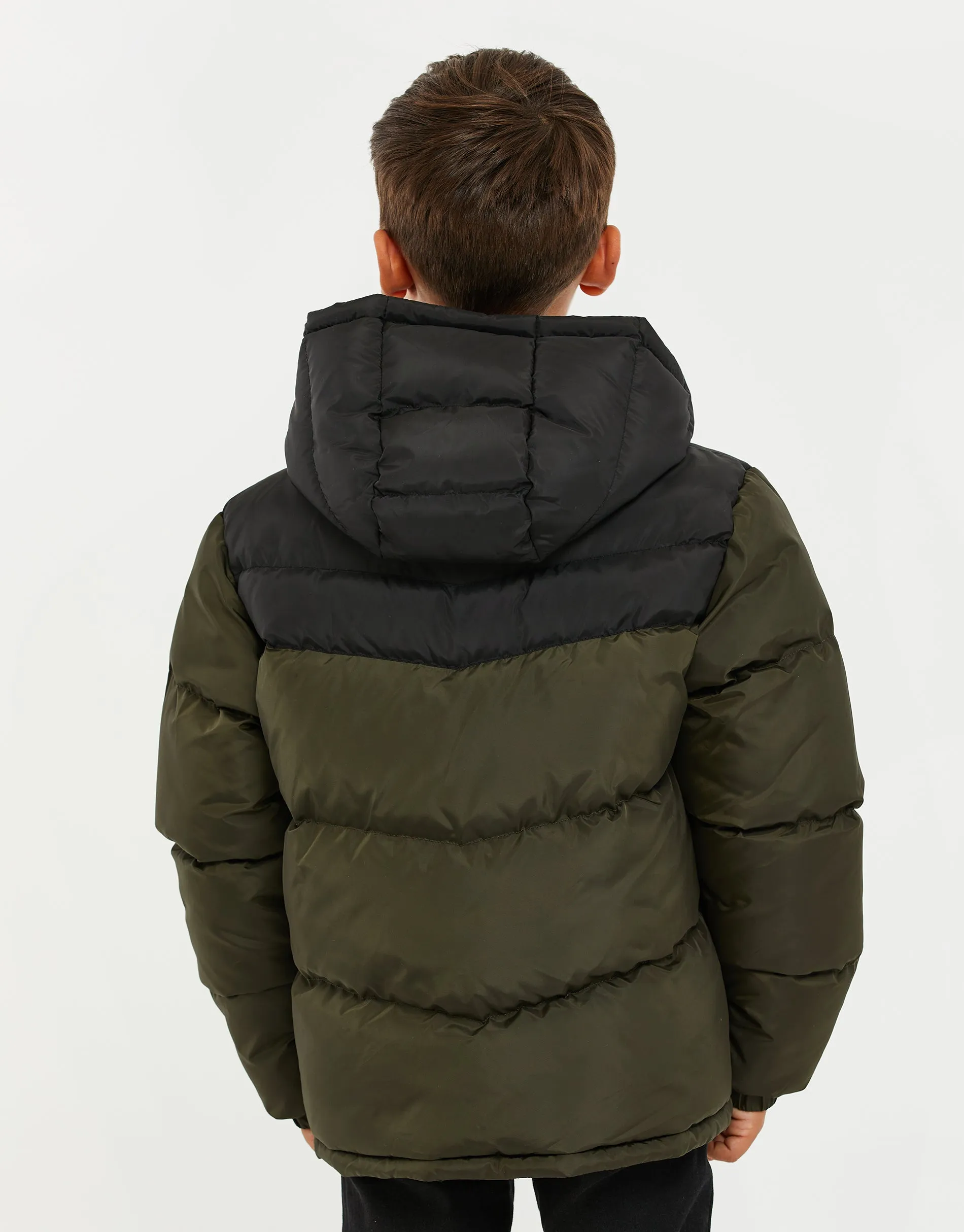 Boys' Khaki Colourblock Puffer Jacket sold by Threadbare product image thumbnail 3