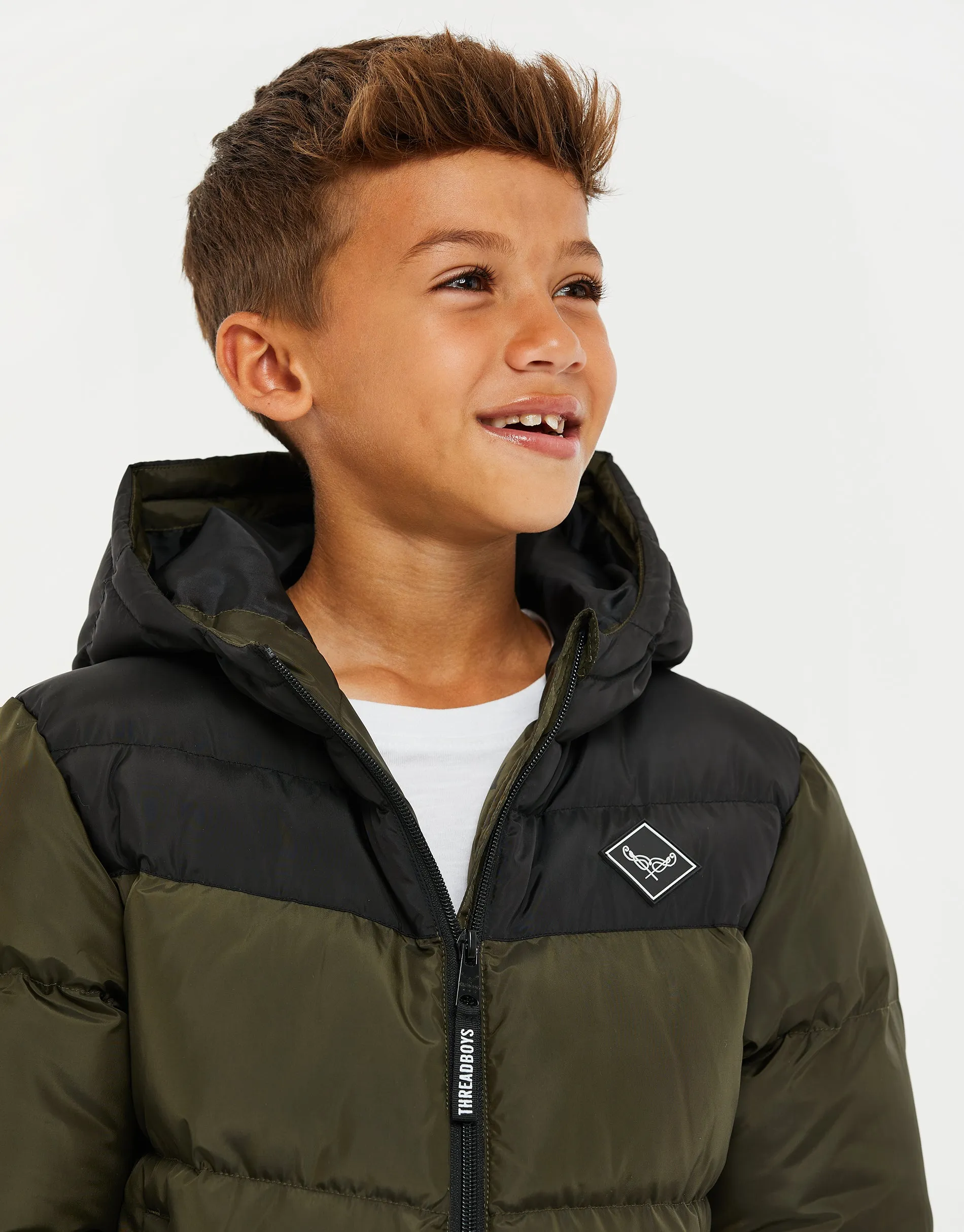 Boys' Khaki Colourblock Puffer Jacket sold by Threadbare product image thumbnail 5