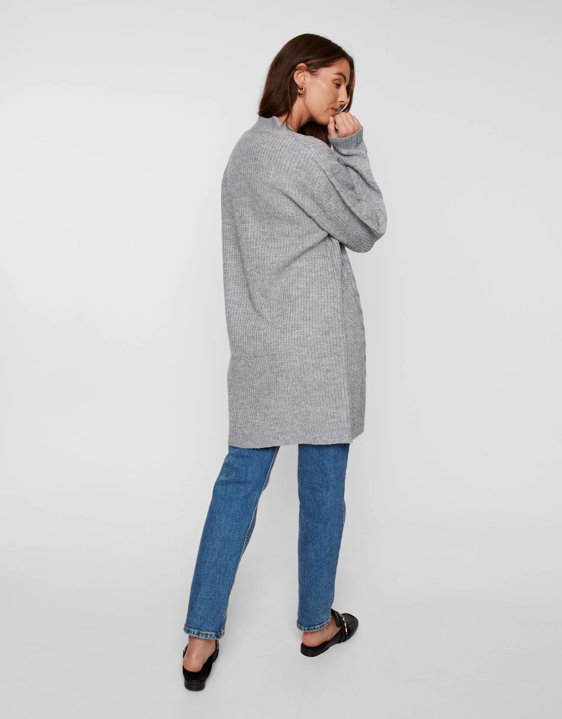 Grey Cable Knit Cardigan sold by Threadbare product image thumbnail 4