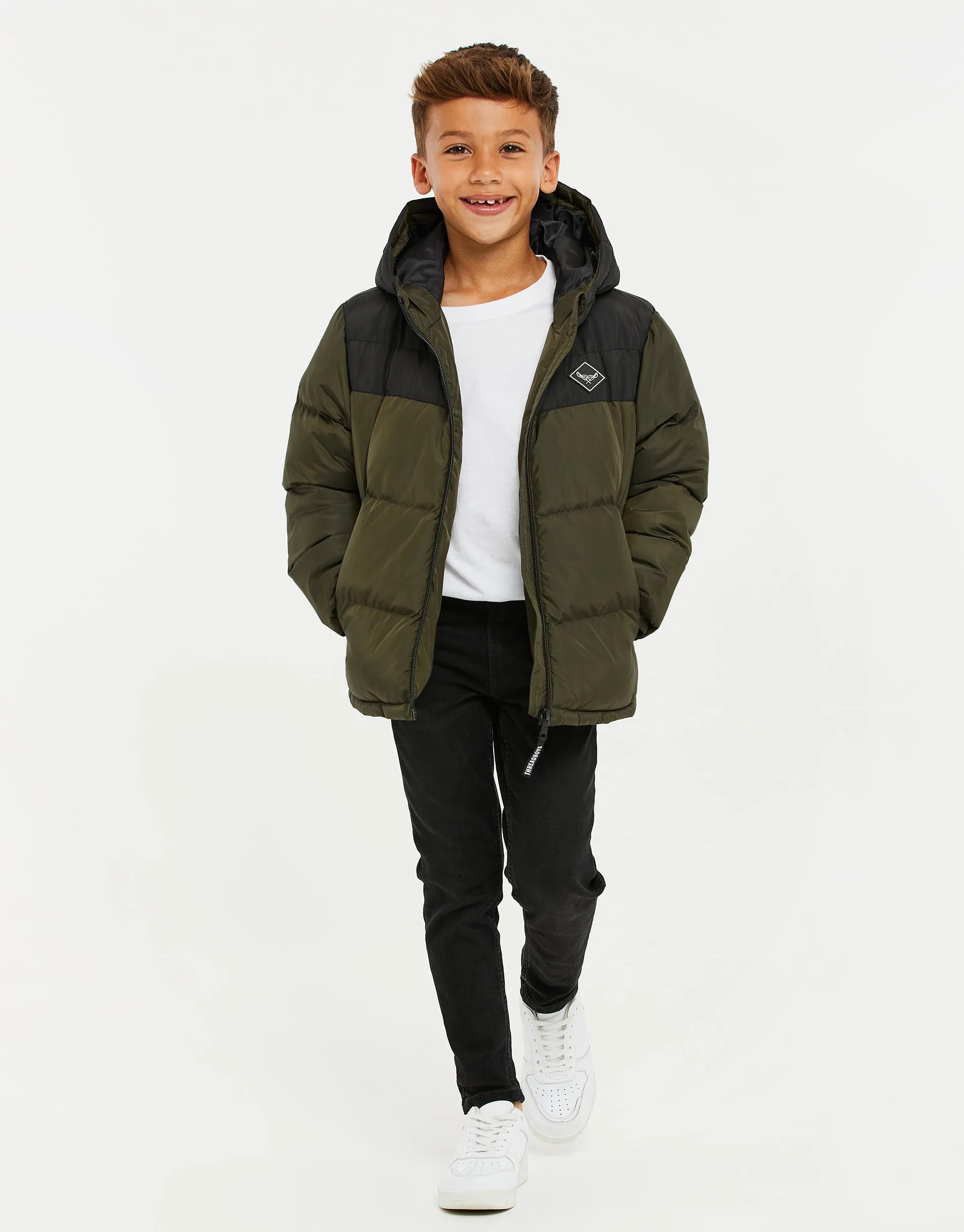 Boys' Khaki Colourblock Puffer Jacket sold by Threadbare product image thumbnail 4