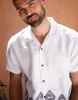 Threadbare Men's White Revere Collar Embroidered Short Sleeve Shirt sold by Threadbare