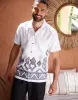 Threadbare Men's White Revere Collar Embroidered Short Sleeve Shirt sold by Threadbare