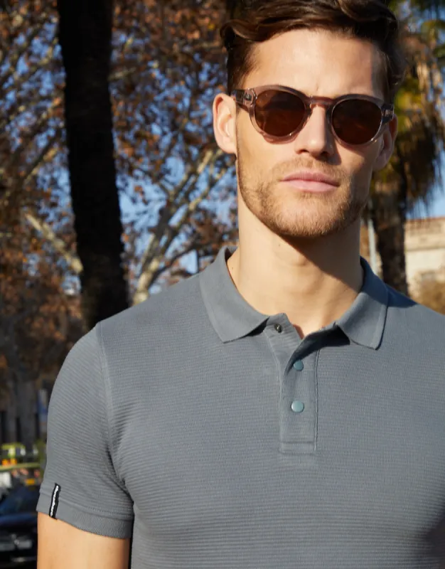 Threadbare Men's Grey Ottoman Rib Textured Polo Shirt sold by Threadbare