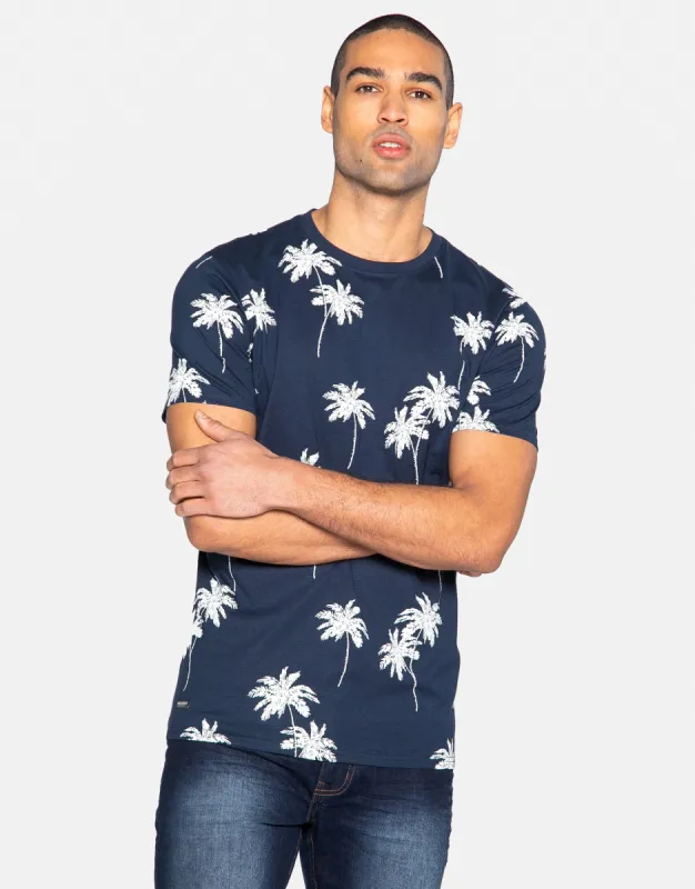 Men's Navy Printed Cotton Rich T-Shirt sold by Threadbare