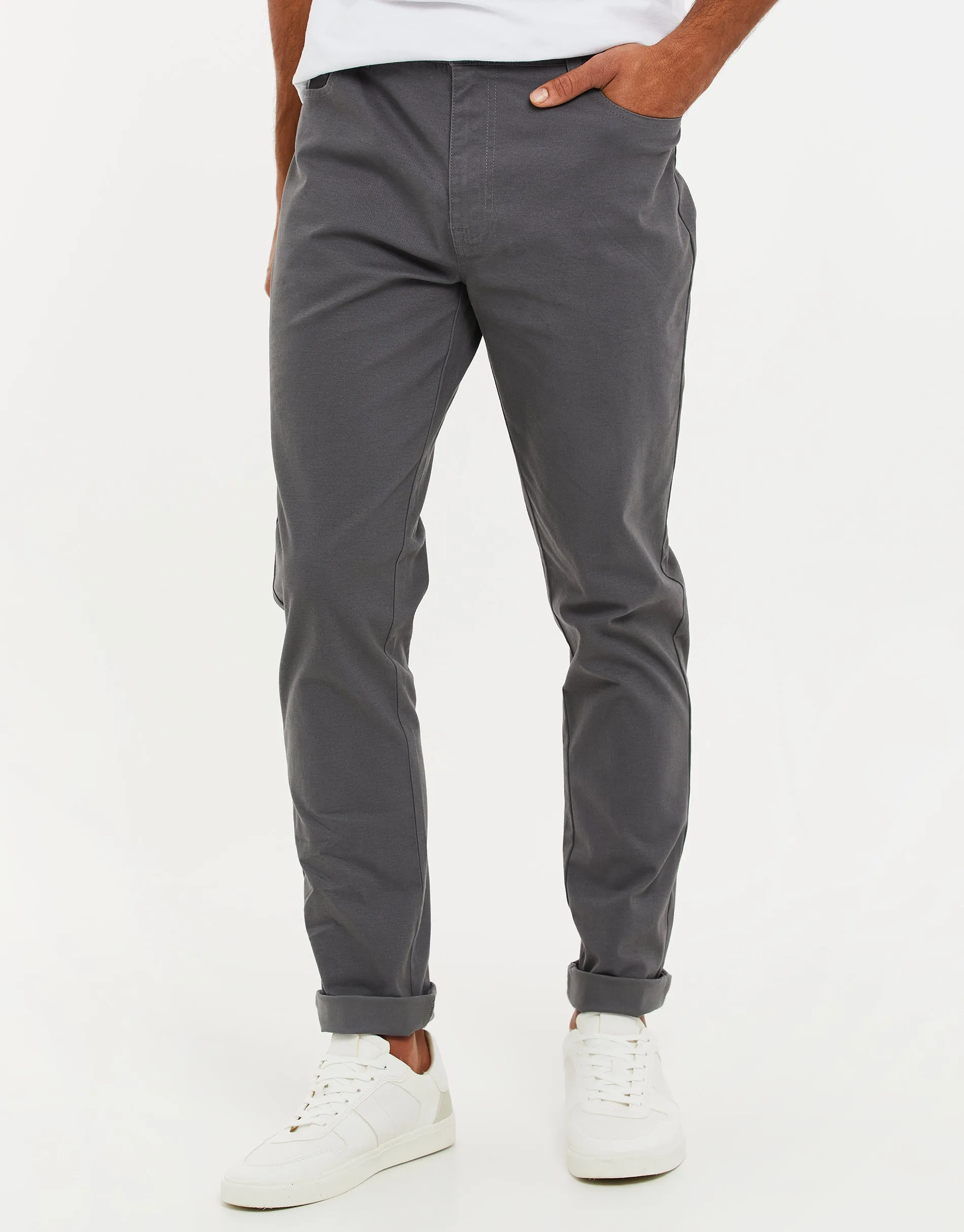 Men's Slate Drawcord Chino Trousers sold by Threadbare