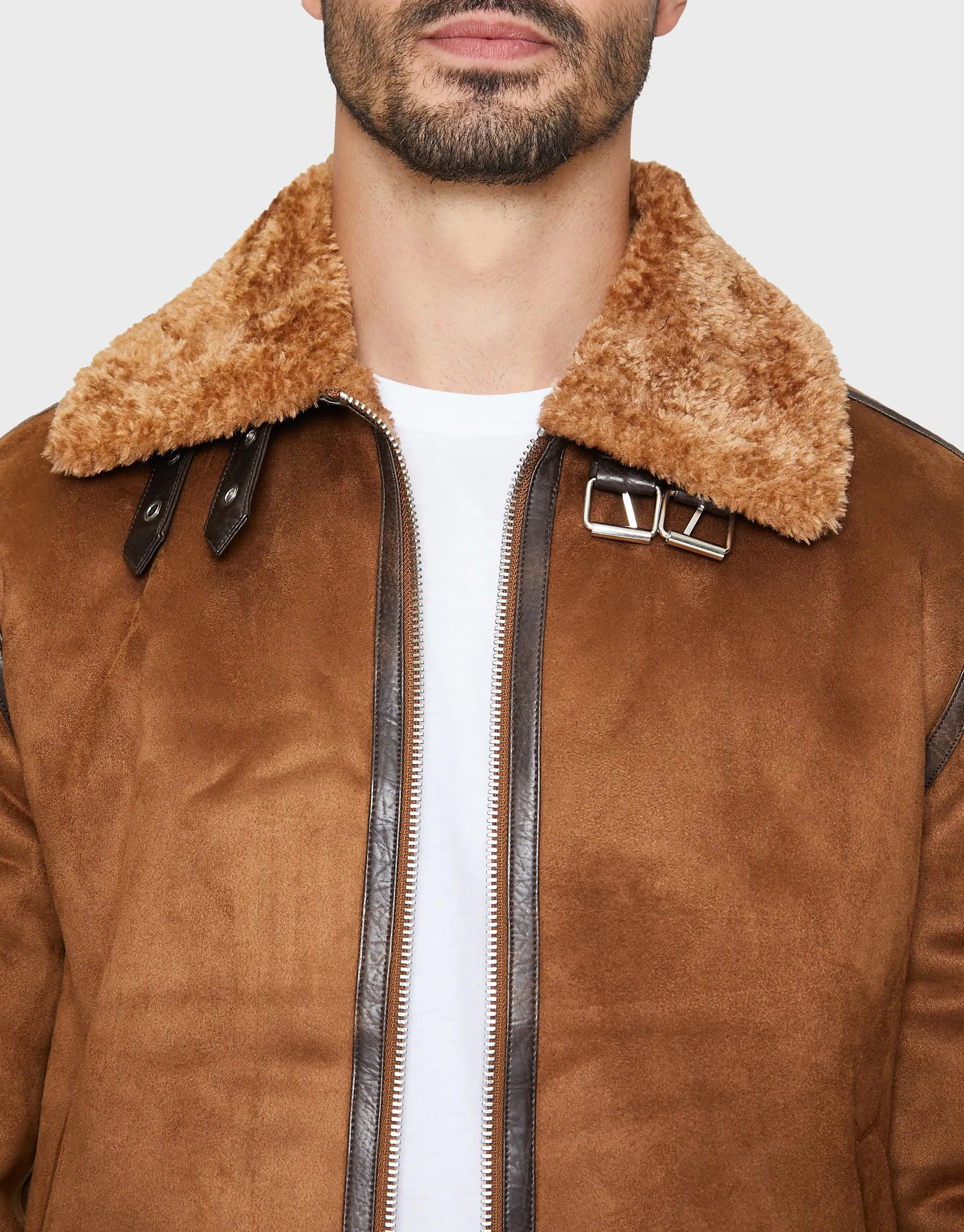 Men's Camel Faux Suede Biker Jacket sold by Threadbare product image thumbnail 4