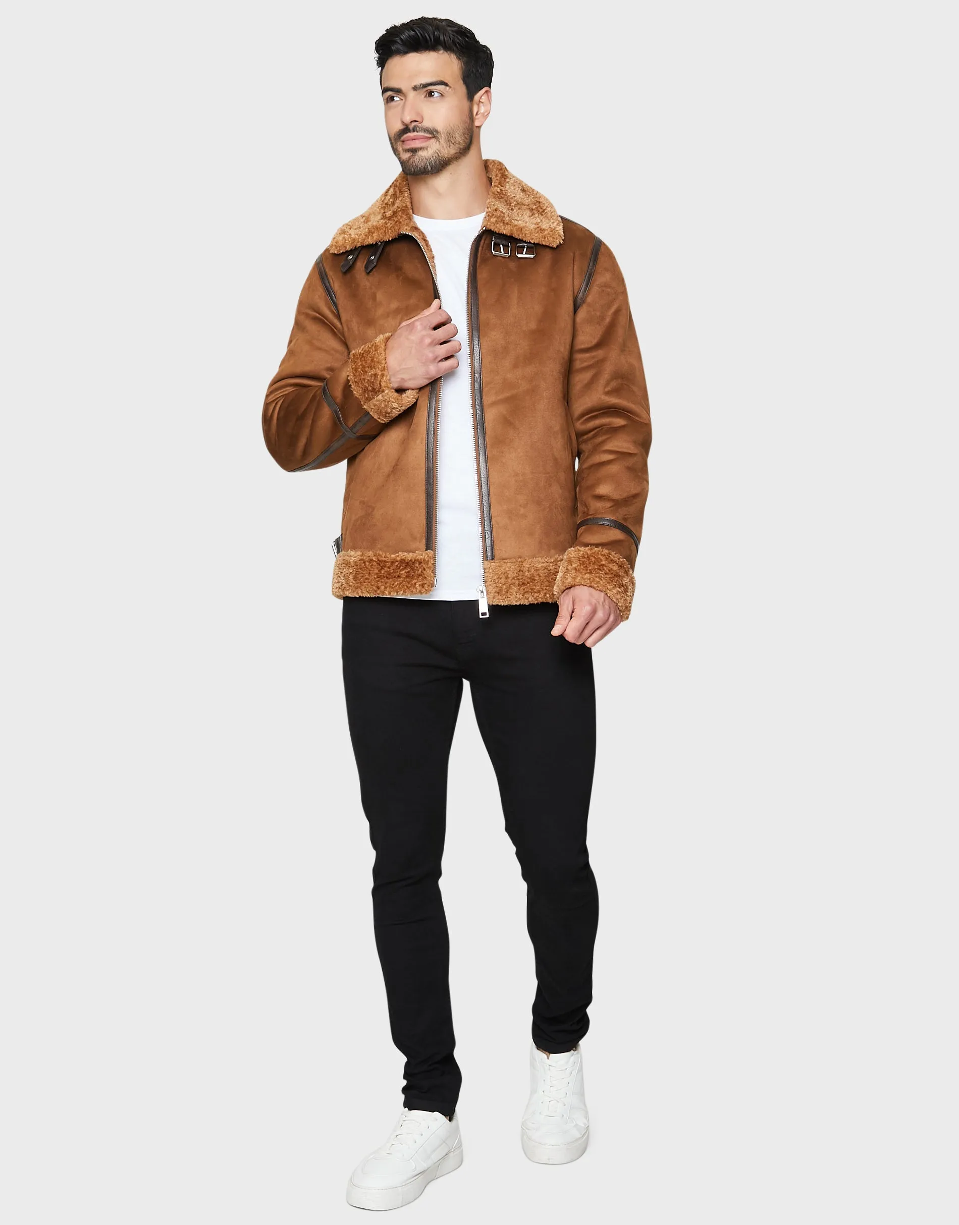 Men's Camel Faux Suede Biker Jacket sold by Threadbare product image thumbnail 3