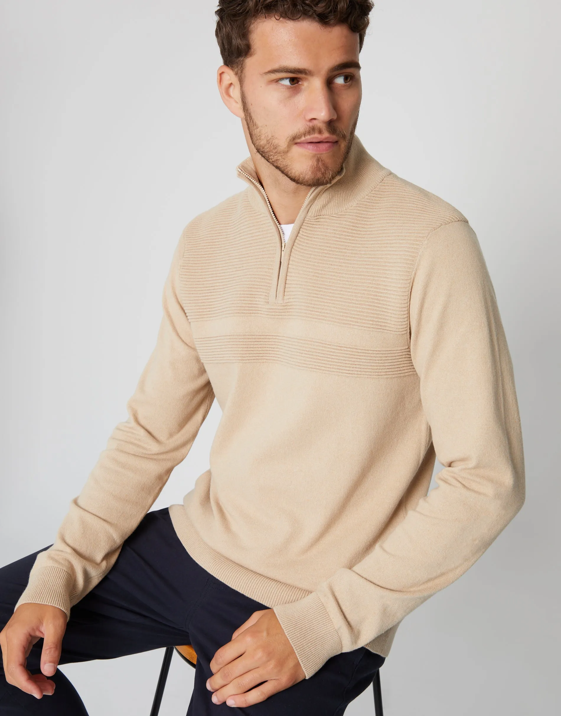 Threadbare Men's Stone Rib Detail Knitted Quarter Zip Jumper sold by Threadbare product image thumbnail 2