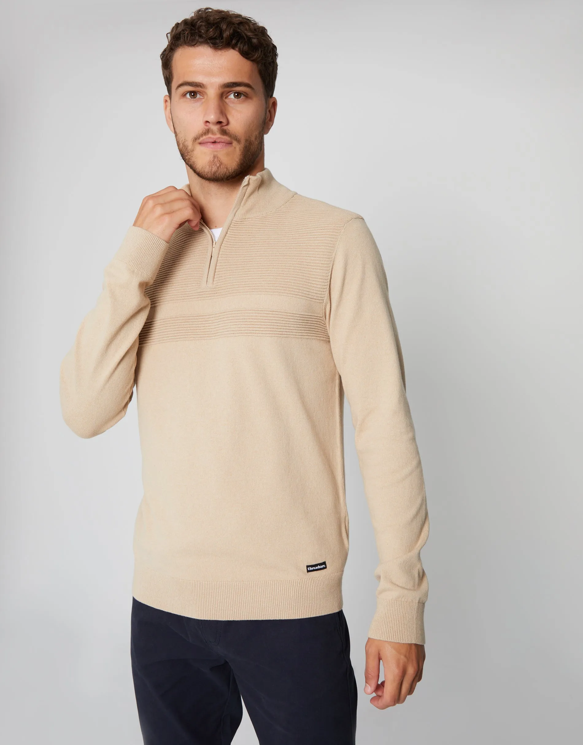 Threadbare Men's Stone Rib Detail Knitted Quarter Zip Jumper sold by Threadbare product image thumbnail 5