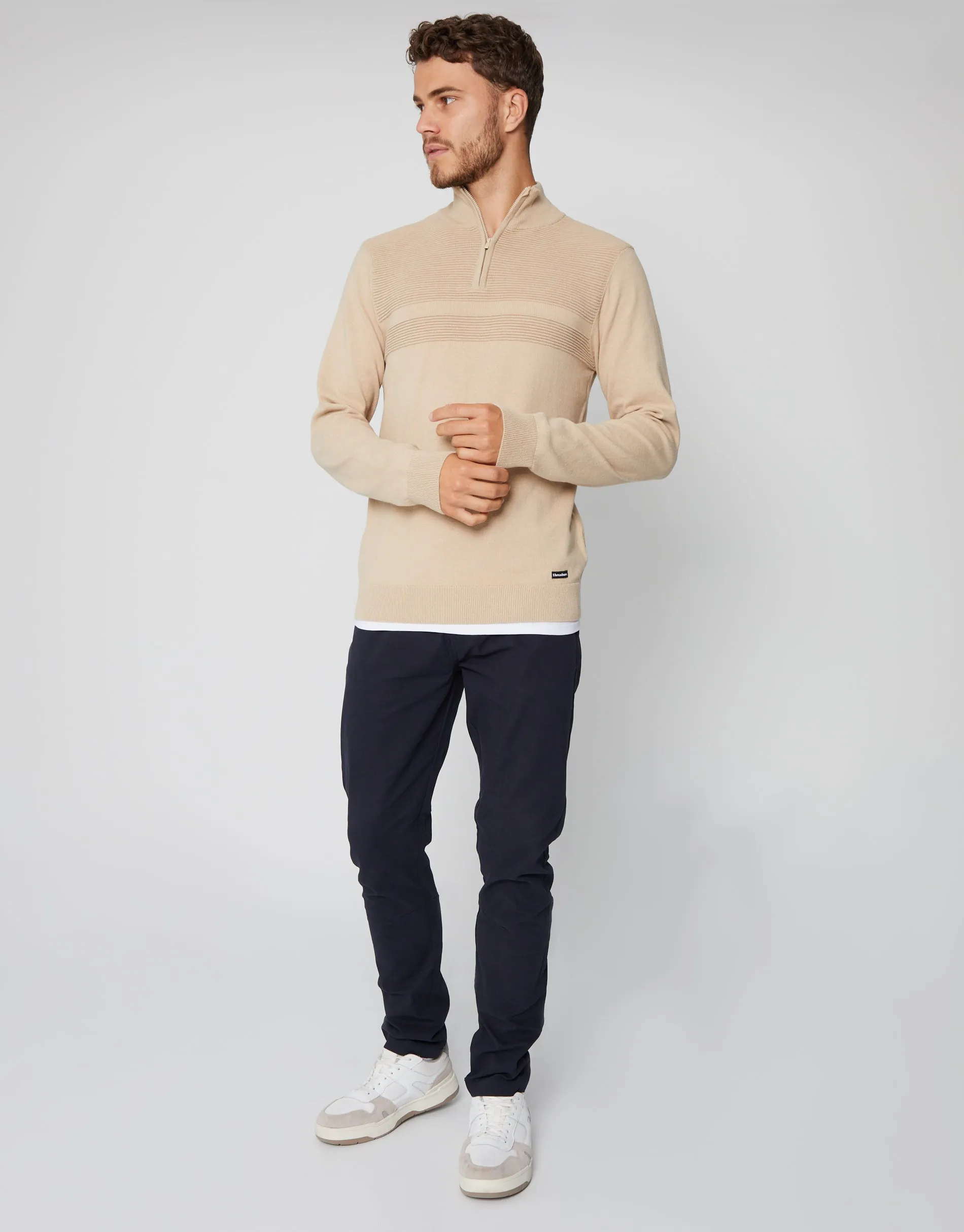 Threadbare Men's Stone Rib Detail Knitted Quarter Zip Jumper sold by Threadbare product image thumbnail 4