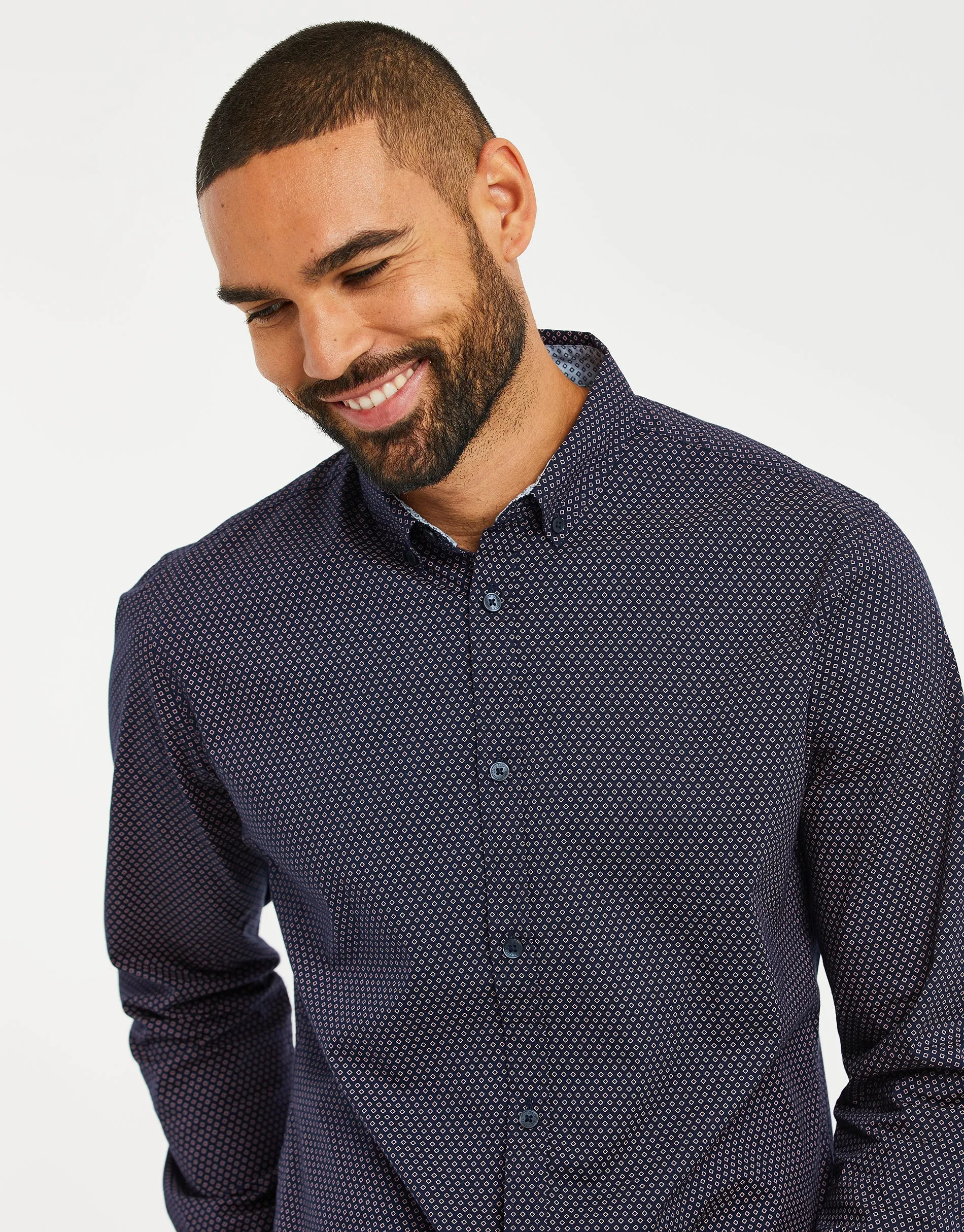 Men's Navy & Pink Geometric Print Long Sleeve Shirt sold by Threadbare product image thumbnail 4