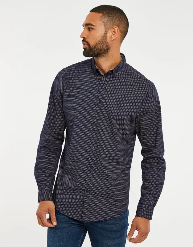 Men's Navy & Pink Geometric Print Long Sleeve Shirt sold by Threadbare