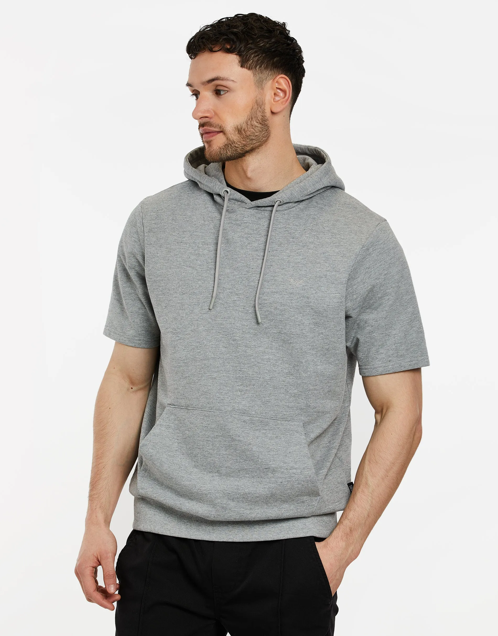 Men's Grey Marl Short Sleeve Pullover Hoodie sold by Threadbare