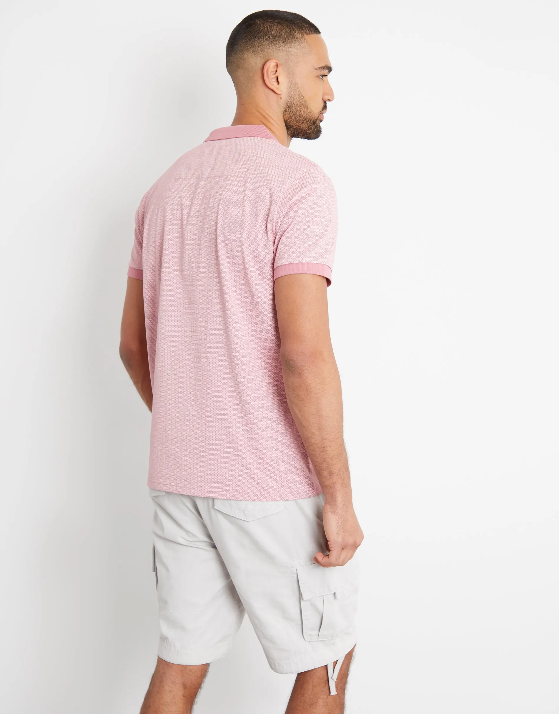 Men's Vintage Pink Printed Zip Neck Polo Shirt sold by Threadbare product image thumbnail 2