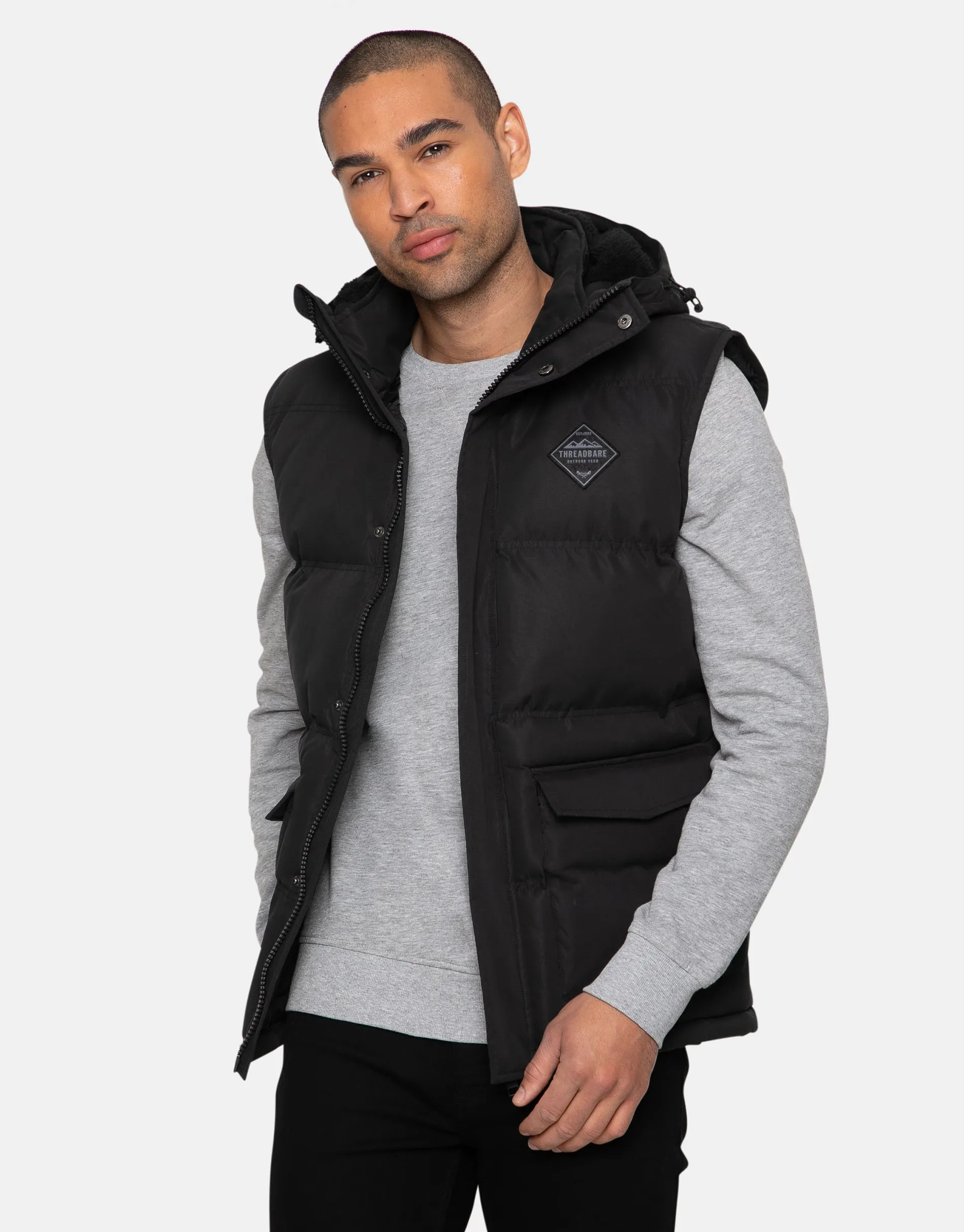 Men's Black Quilted Gilet sold by Threadbare