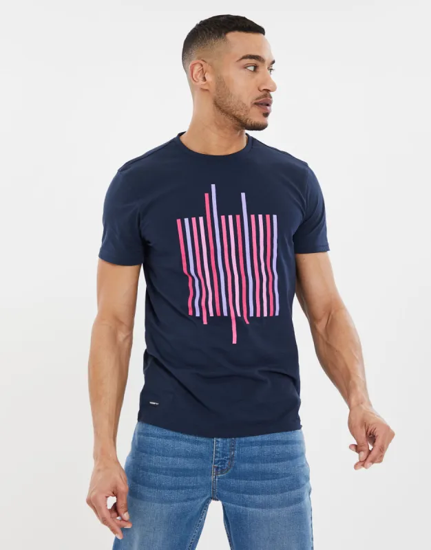 Men's Navy Graphic Print Short Sleeve T-Shirt sold by Threadbare