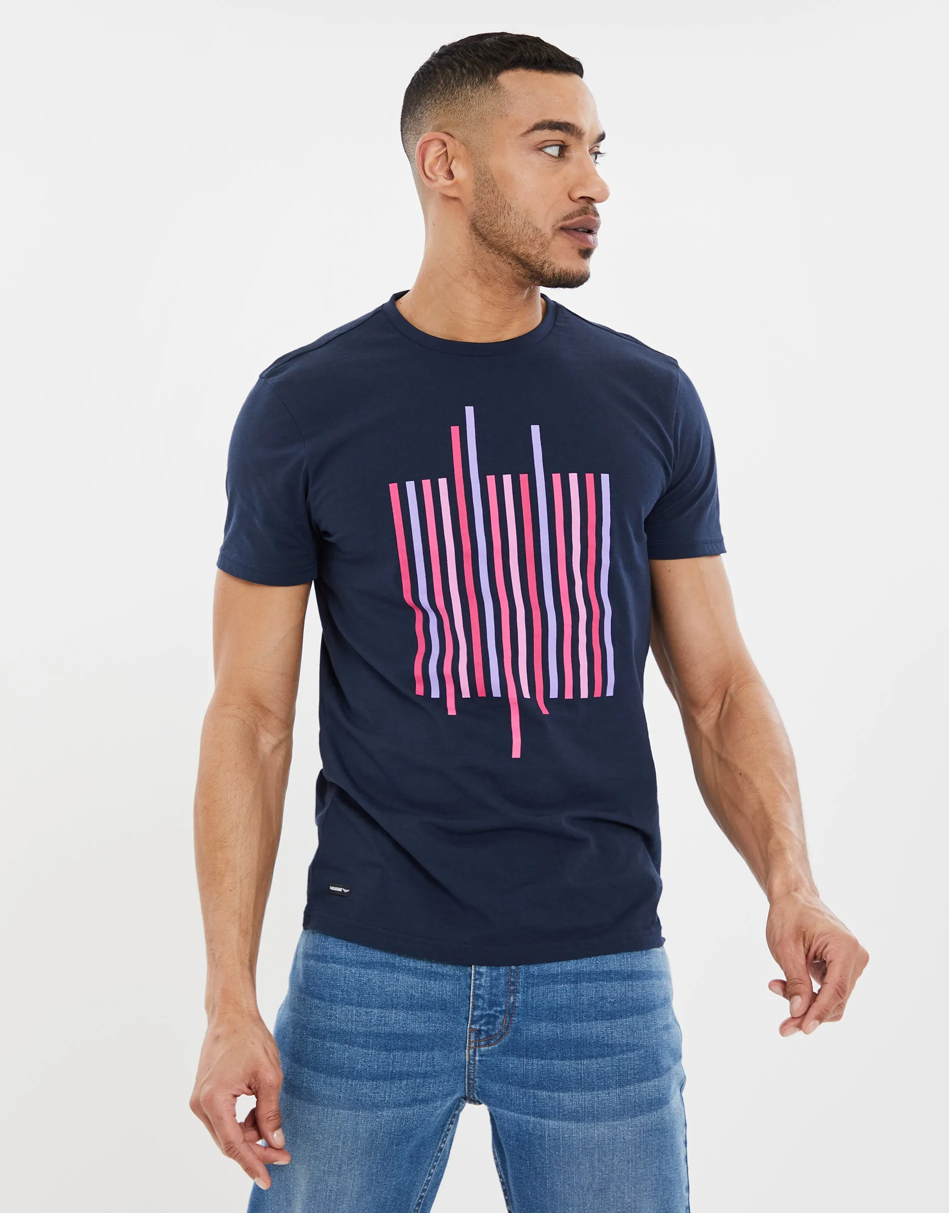 Men's Navy Graphic Print Short Sleeve T-Shirt sold by Threadbare