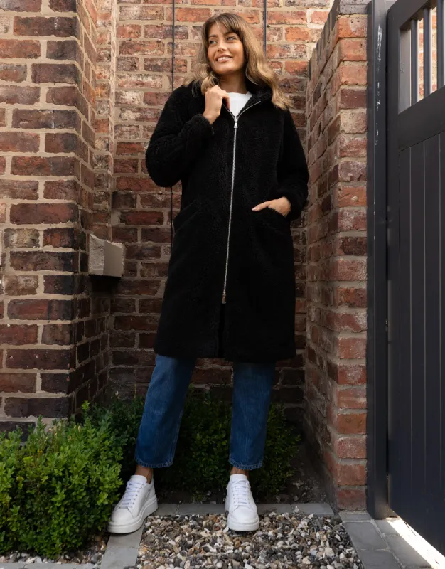 Women's Black Faux Borg Jacket sold by Threadbare