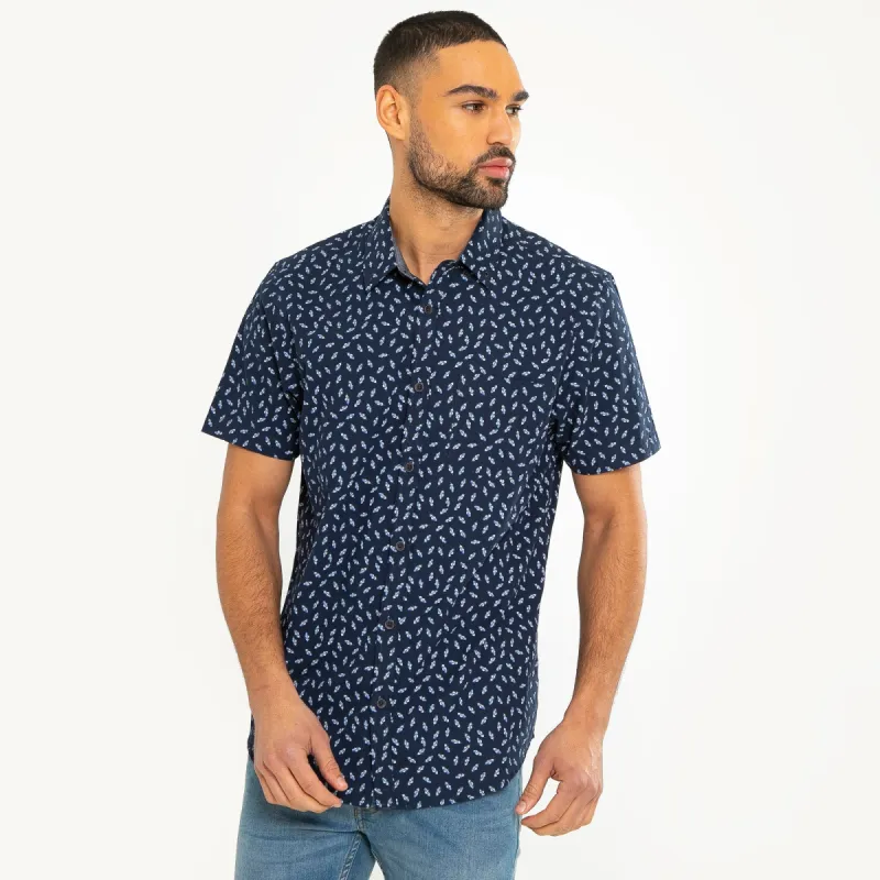Men's Navy Floral Print Short Sleeve Shirt sold by Threadbare
