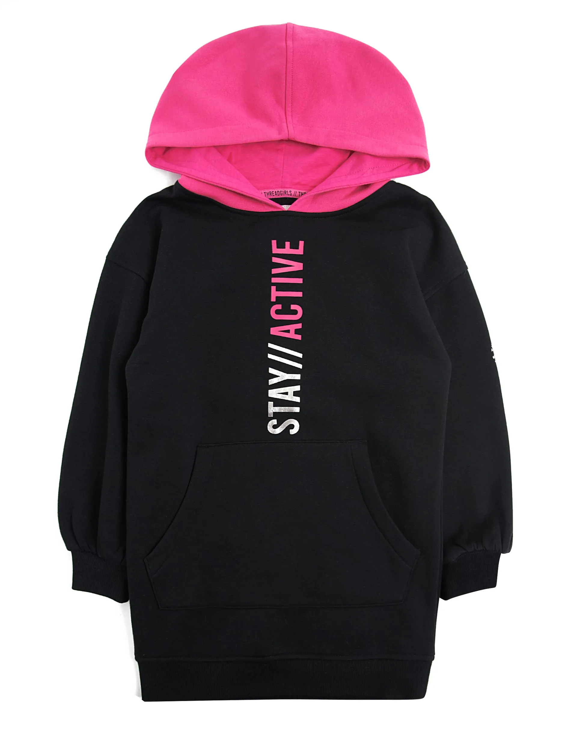 Girls' Black Contrast Hoodie Dress sold by Threadbare product image thumbnail 2