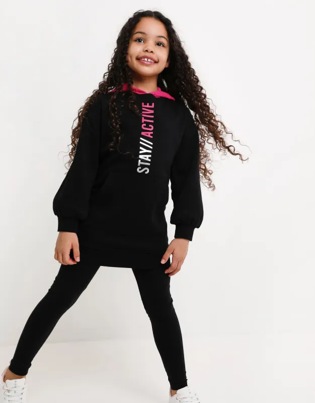 Girls' Black Contrast Hoodie Dress sold by Threadbare