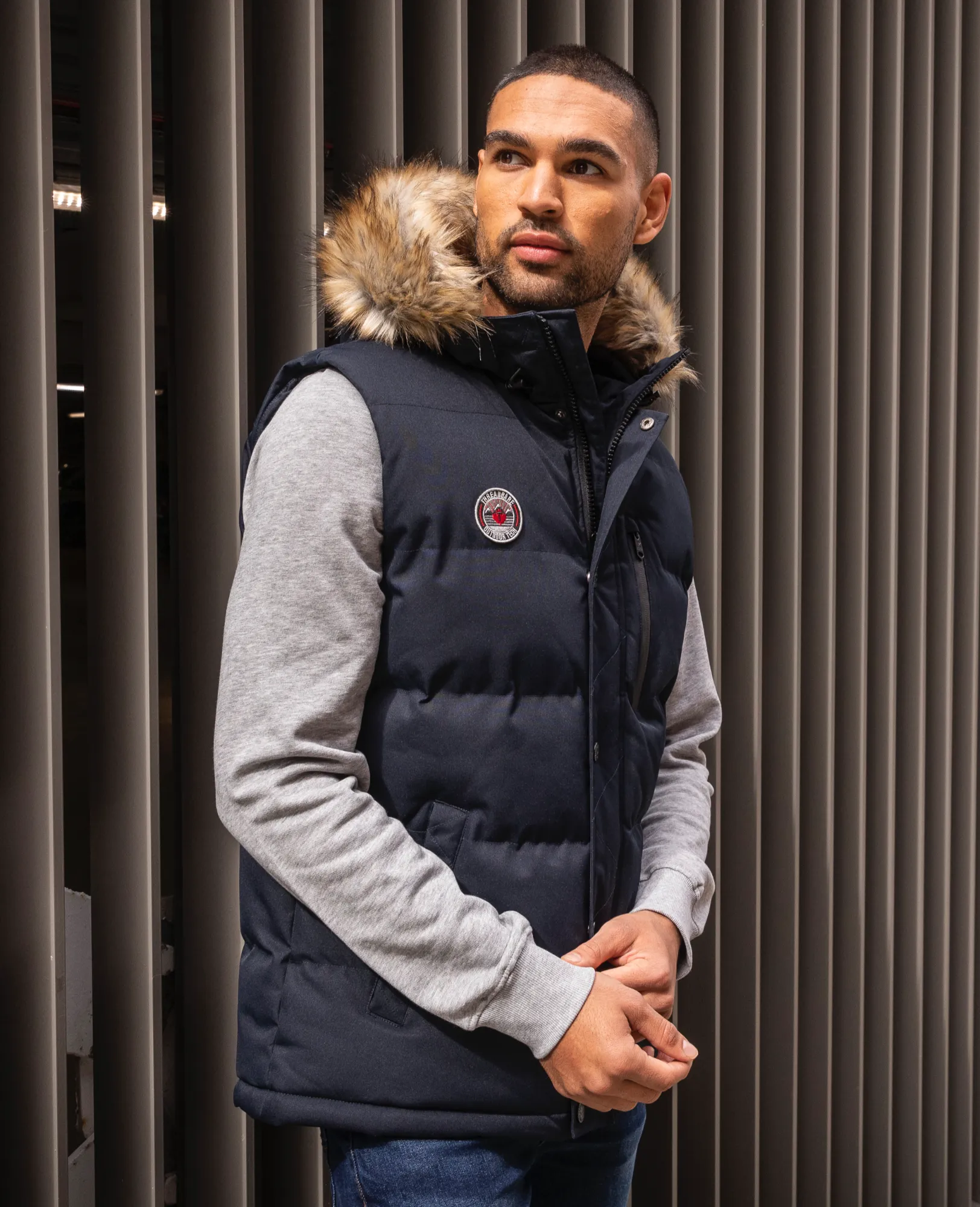 Men's Navy Parka Gilet sold by Threadbare