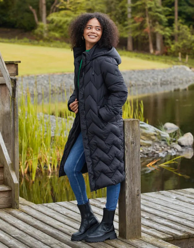 Women's Black Longline Puffer Jacket sold by Threadbare