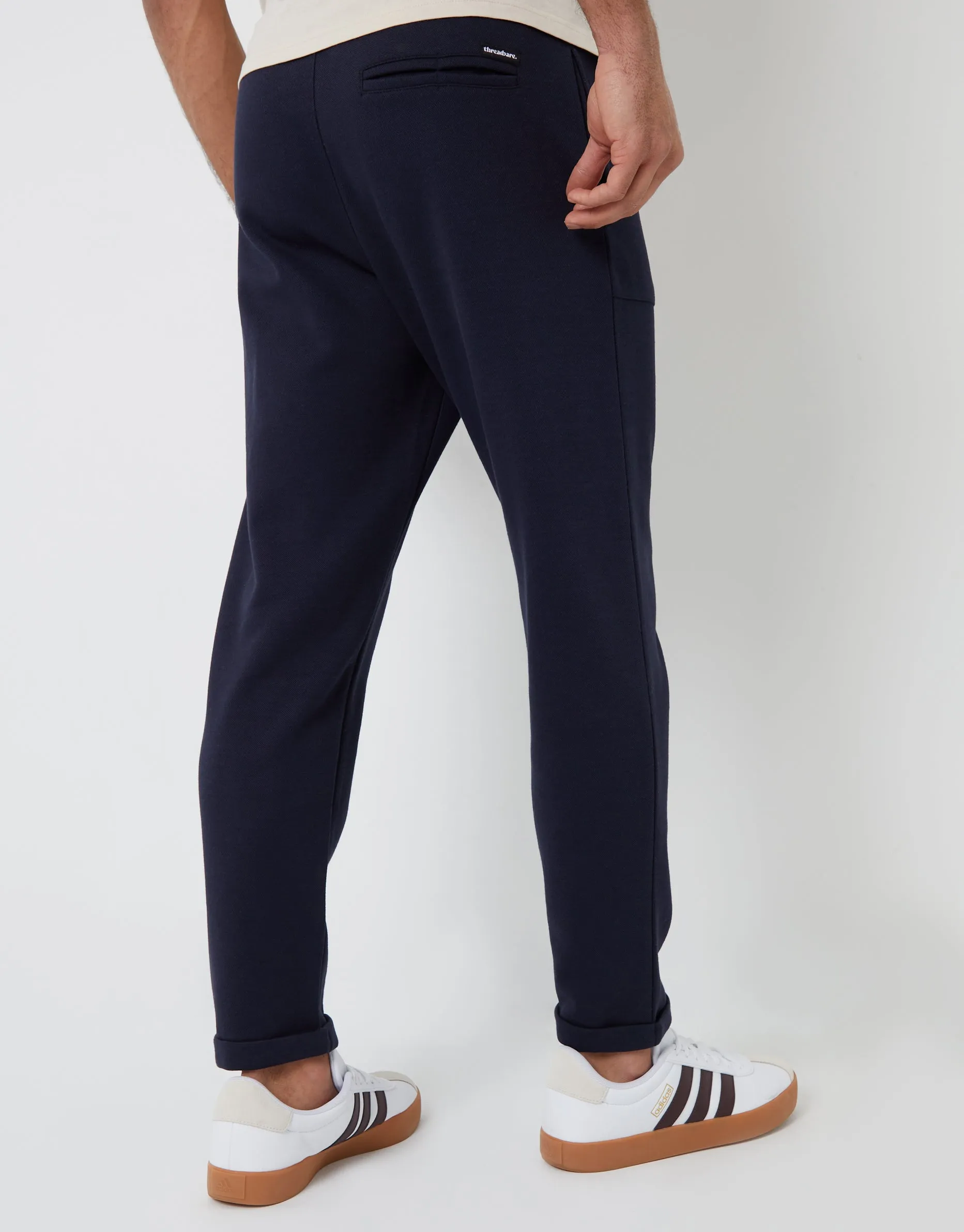 Men's Navy Pique Cuffed Seam Detail Joggers sold by Threadbare product image thumbnail 2