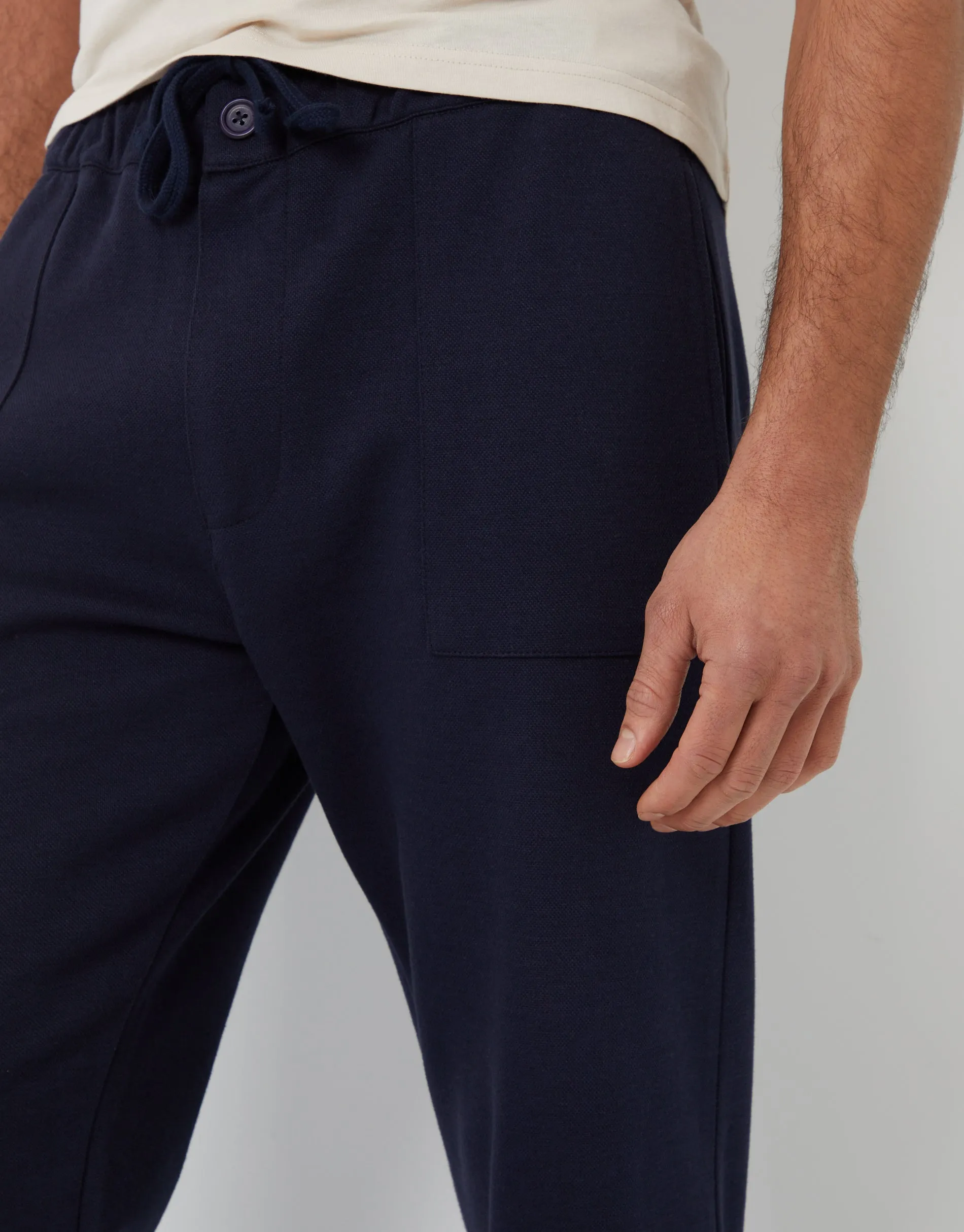 Men's Navy Pique Cuffed Seam Detail Joggers sold by Threadbare product image thumbnail 4