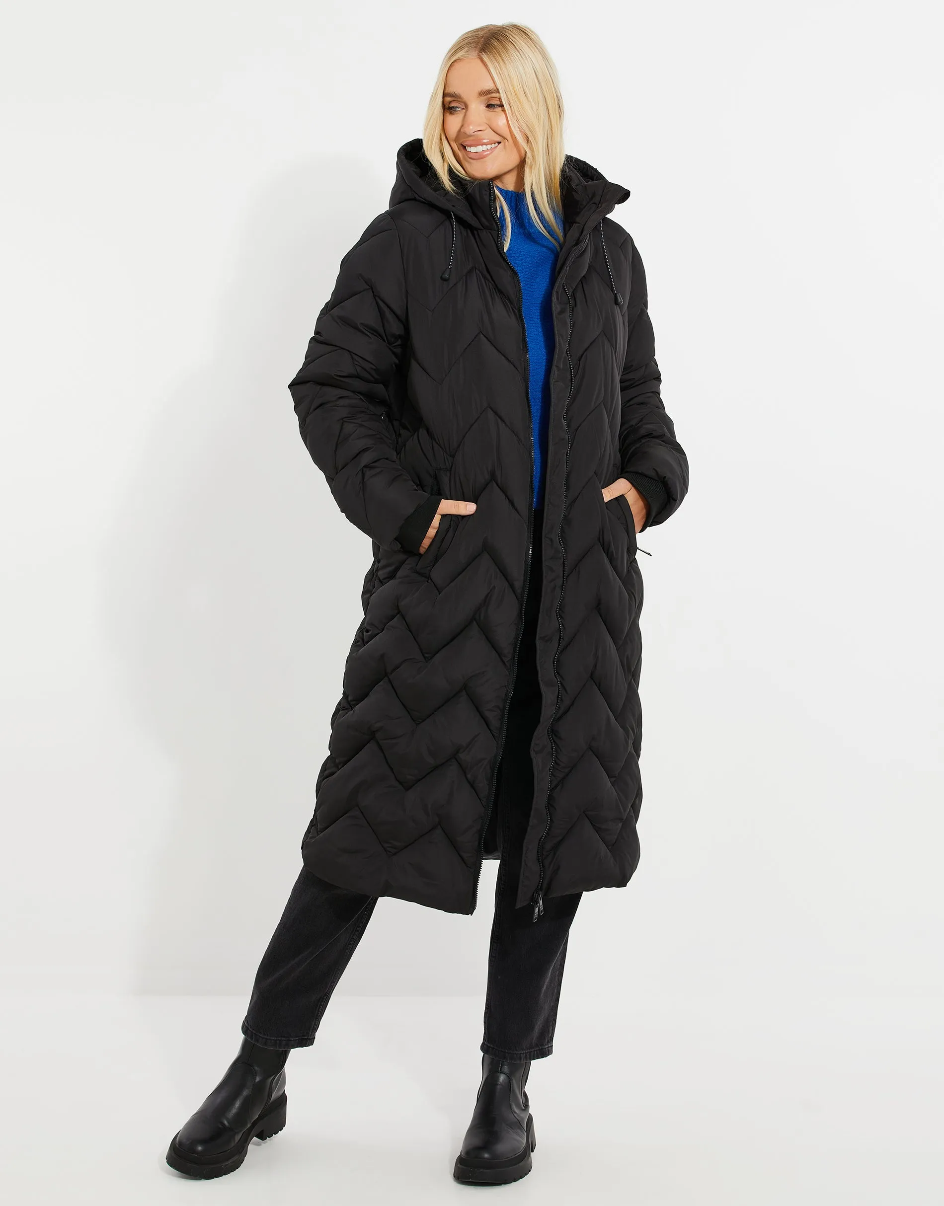 Women's Black Longline Puffer Jacket sold by Threadbare product image thumbnail 4