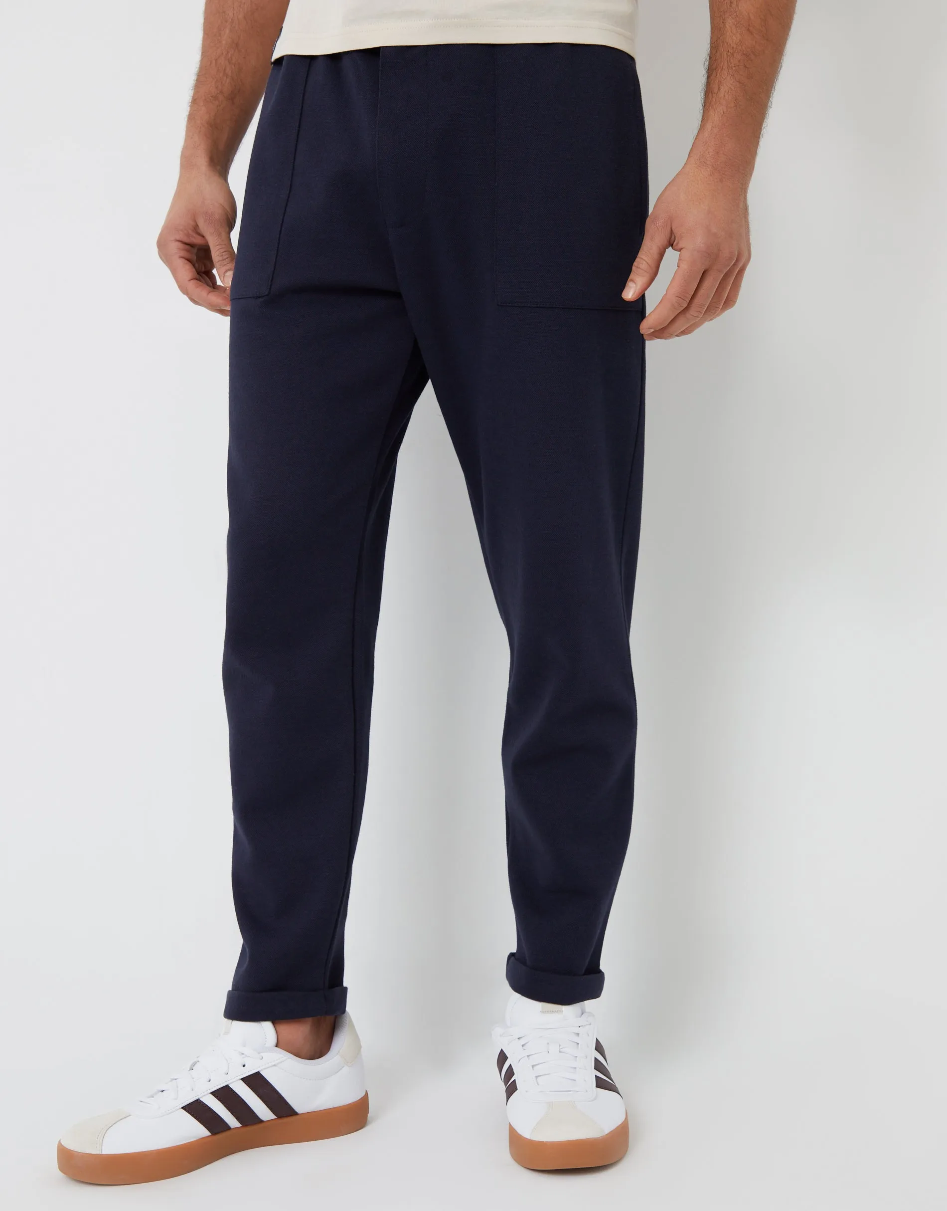 Men's Navy Pique Cuffed Seam Detail Joggers sold by Threadbare