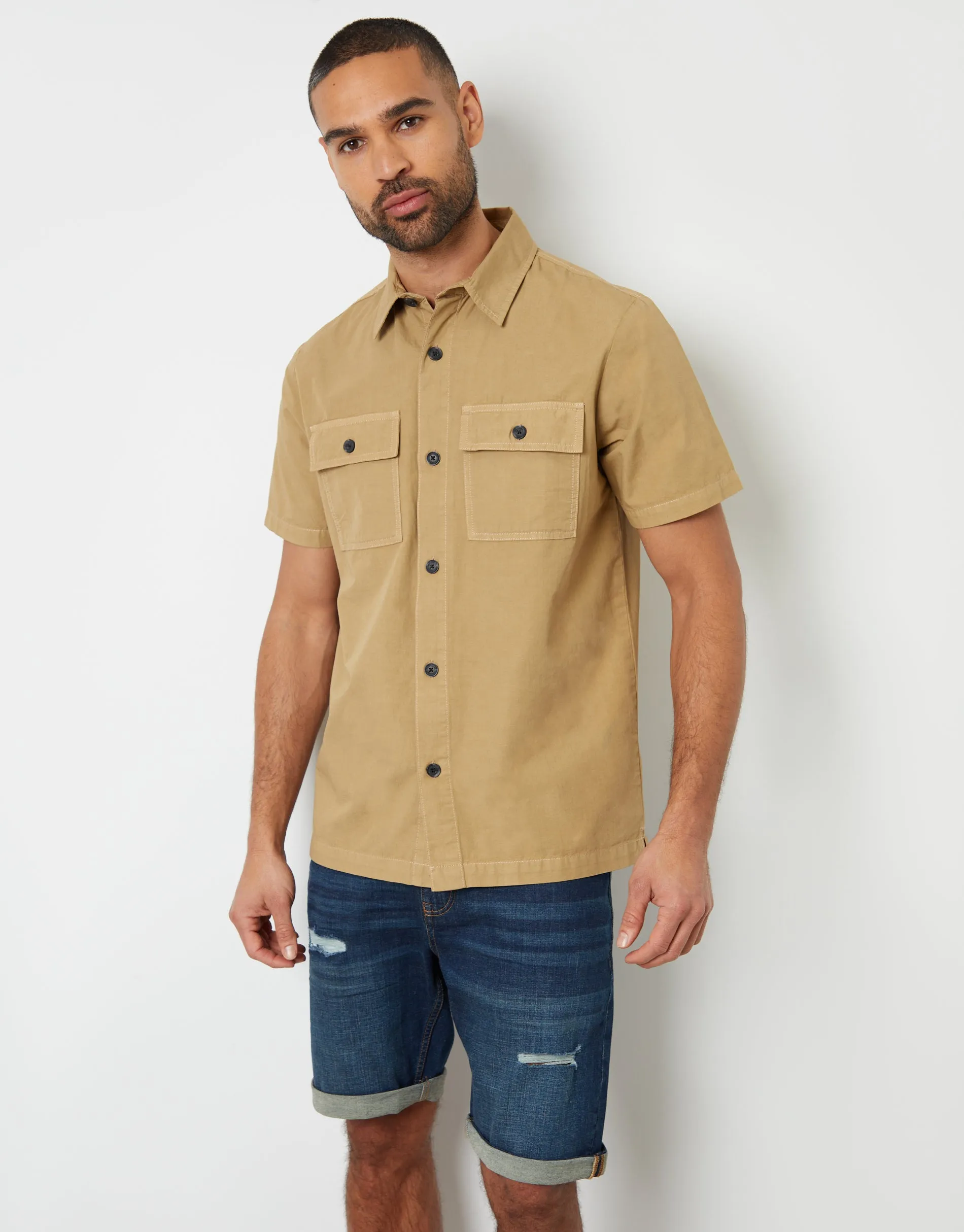 Threadbare Men's Stone Utility Short Sleeve Shirt sold by Threadbare