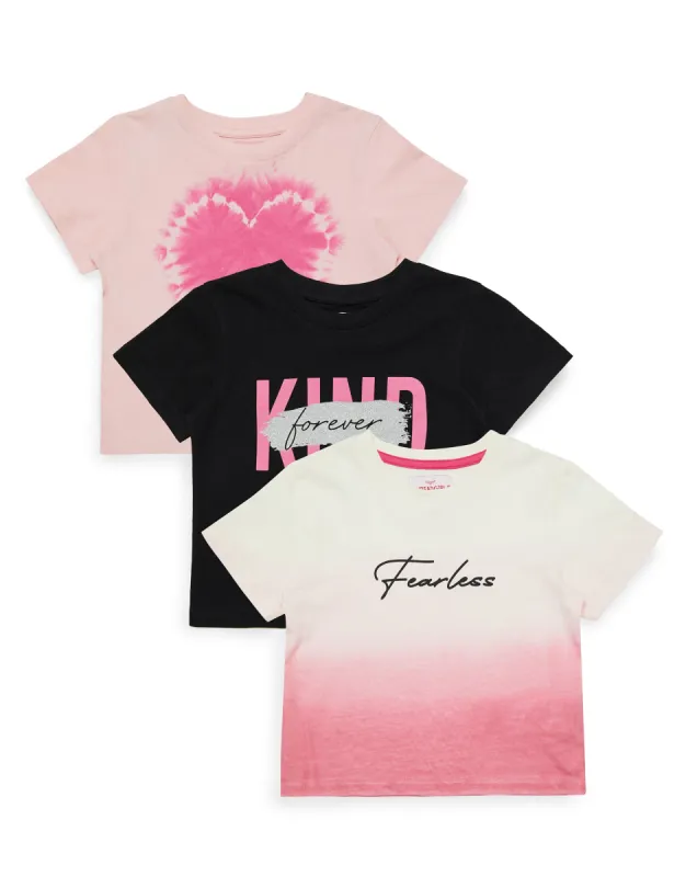 Girls' Pink Mix Crew Neck T-Shirts (3 Pack) made by Threadbare