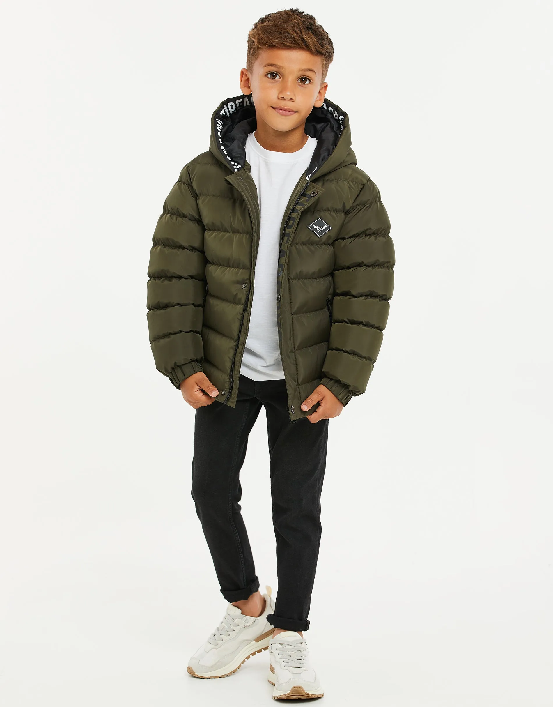 Boys' Khaki Hooded Puffer Jacket sold by Threadbare product image thumbnail 4