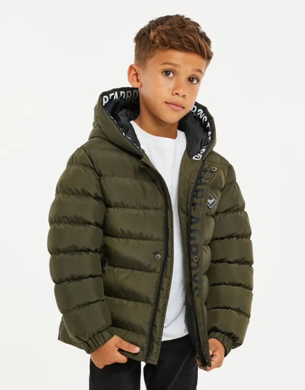 Boys' Khaki Hooded Puffer Jacket sold by Threadbare