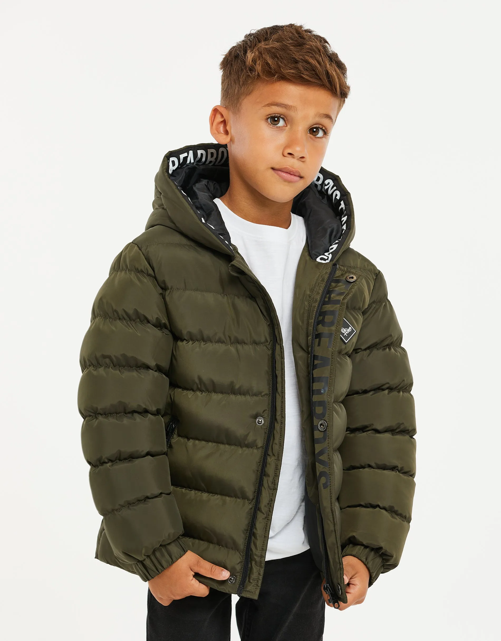 Boys' Khaki Hooded Puffer Jacket sold by Threadbare