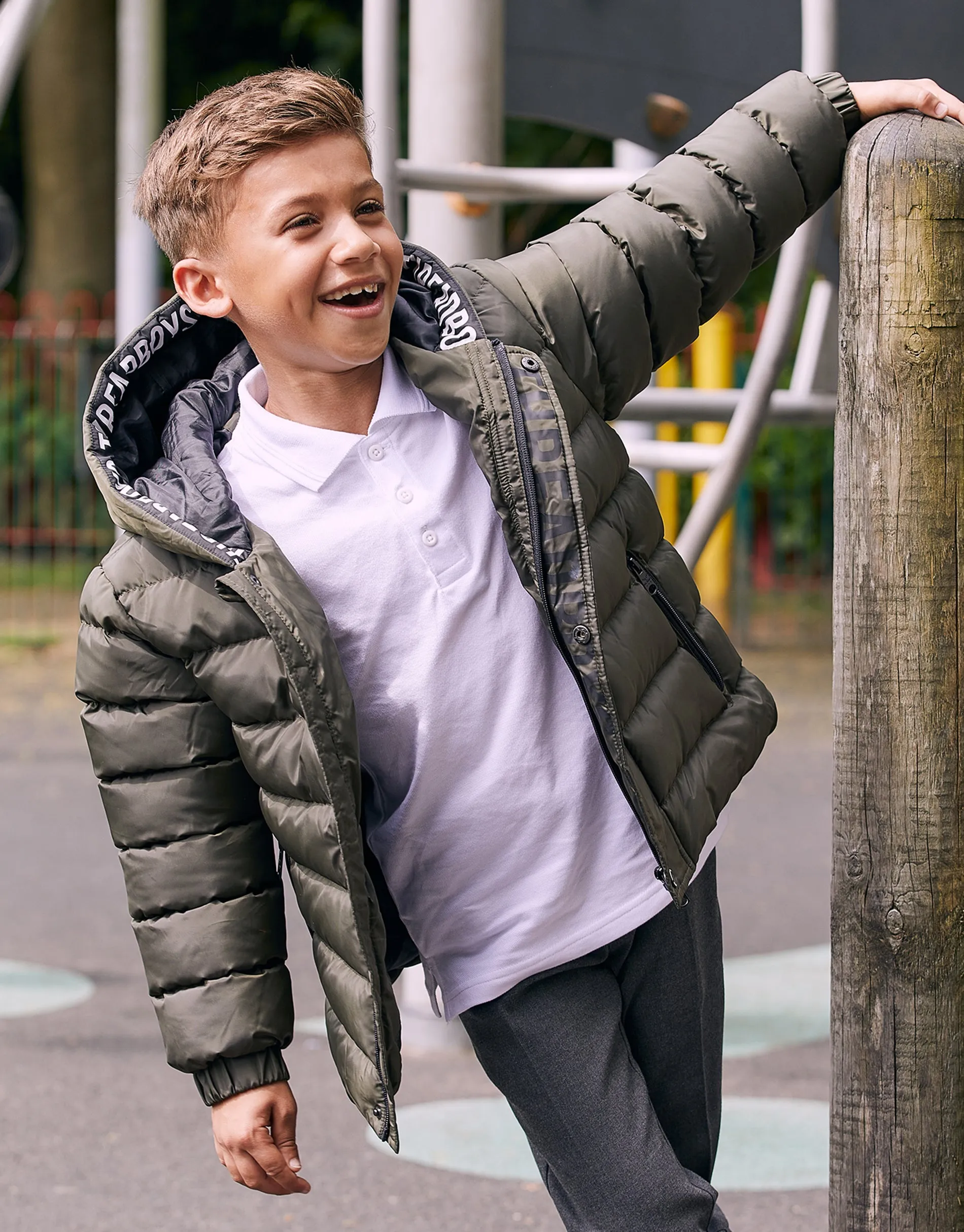 Boys' Khaki Hooded Puffer Jacket sold by Threadbare product image thumbnail 2