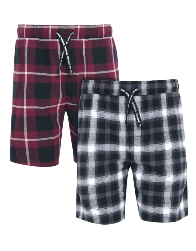 Men's Burgundy & Charcoal Check Loungewear Shorts (2 Pack) sold by Threadbare