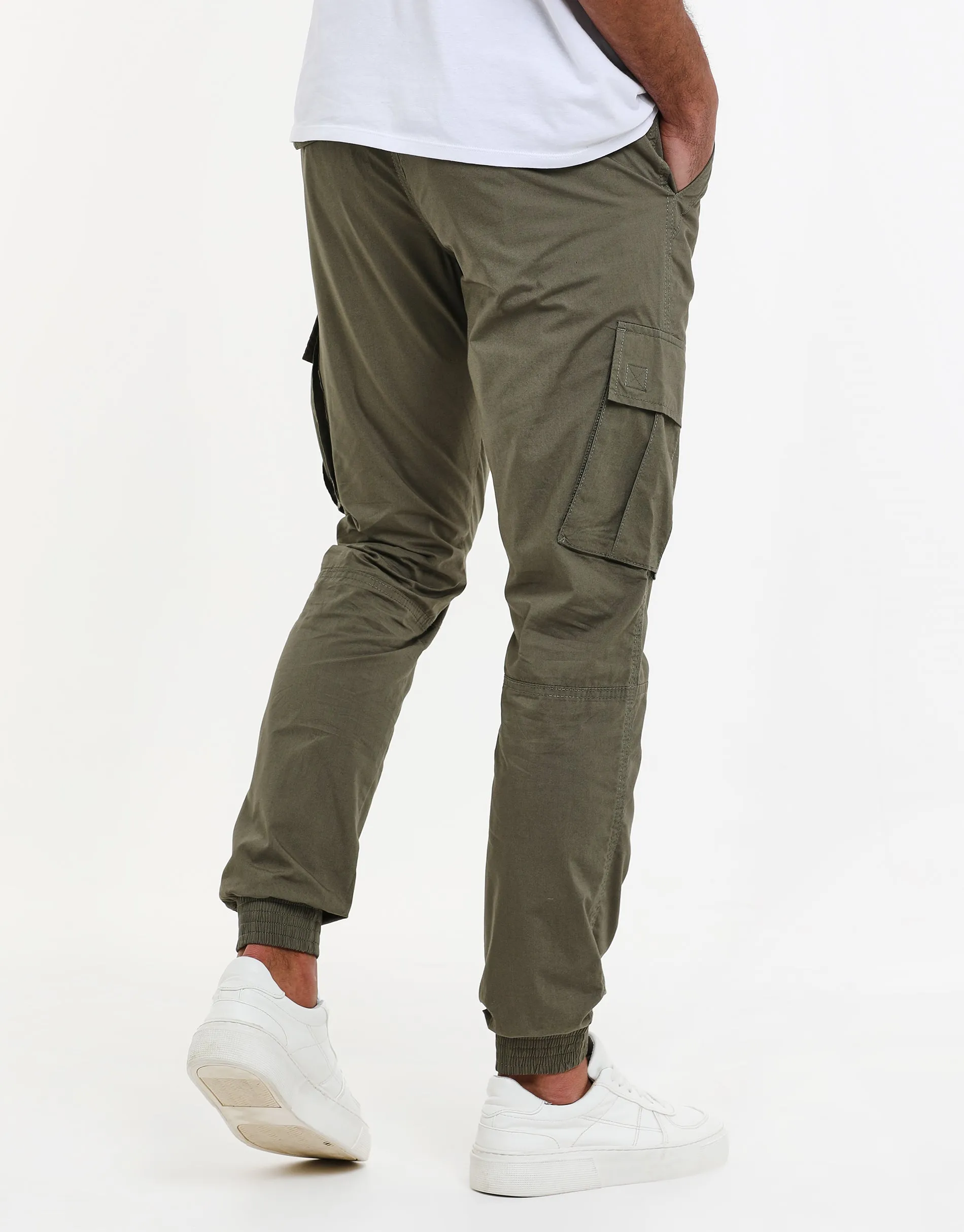 Khaki Green Elasticated Waist Cargo Trousers sold by Threadbare product image thumbnail 2