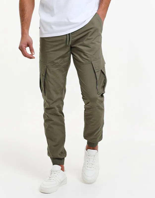 Khaki Green Elasticated Waist Cargo Trousers sold by Threadbare