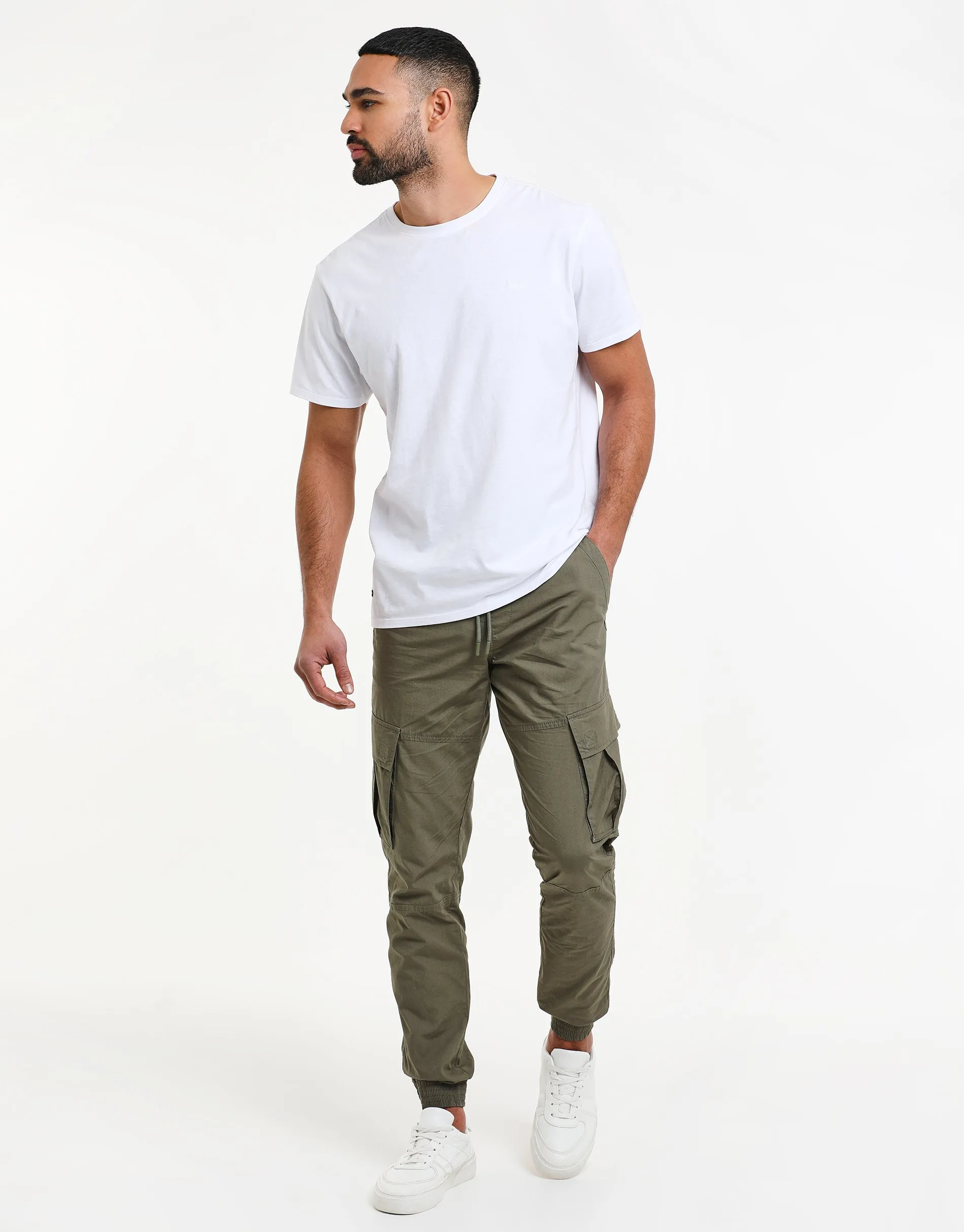 Khaki Green Elasticated Waist Cargo Trousers sold by Threadbare product image thumbnail 3